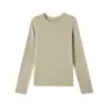 Nova Roupa Feminina de Outono e Inverno Base de Lã Tencel Lyocell Top Feminino de Gola Redonda Lã Quente Manga Longa