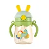 Taza de Agua de Dibujos Animados para Bebé con Asa y Tapa de Botón, Vaso Antiderrame para Niños, Taza de Aprendizaje para Bebé Resistente a Caídas para Guardería, Niño y Niña