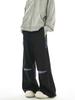 Pantalones negros de estilo machete a rayas con costuras Sense Break de American Niche Design, pantalones casuales holgados y combinables para hombre y mujer.