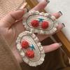 Lindo pasador de cereza tejido de lana, flor coreana tejida a mano, clip lateral, joyería femenina, accesorios para el cabello al por mayor, tocado