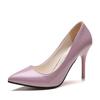 Zapatos de trabajo negros de punta puntiaguda con tacón de aguja color nude de European Station para mujer, de charol azul, talla grande, para boda, color rojo.