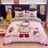 Conjunto de Quatro Peças Estilo Pom-pom Espesso Estampado Formato Grande Desenho Animado Alta Gramatura Veludo Leite Conjunto de Três Peças Lençol de Cama Veludo Coral Capa de Edredom