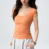 Camiseta Feminina de Manga Curta 100% Algodão Penteado, Pacote com 40 Unidades, Novo Estilo Verão 2026, Corte Slim, Acinturada, Versátil, Gola U com Ombro Normal