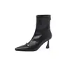 Botas de couro super elásticas para mulheres, botas de corte justo, novos estilos outono/inverno, bico quadrado, zíper traseiro, salto fino, botins de salto alto, botinhas elásticas