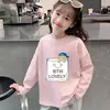 Camiseta de Algodão Puro para Crianças Primavera e Outono, Top Estiloso e Macio Estampado para Meninas, Camiseta Básica de Manga Longa para Meninos, Roupa Infantil