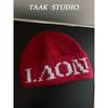 Ancola Gorro de Punto Tipo Jersey Letra Roja para Mujer Otoño e Invierno Ins Gorro de Lana Estilo Coreano Cálido para la Cara Gorro Pequeño para el Frío