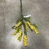 Simulación Acacia rama corta plantación de cabello Acacia rama única multifurcada vara larga felpa Acacia decoración del hogar flor de simulación