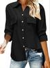 Camisa de Manga Larga para Mujer Estación Independiente Europea y Americana 2025 Amazon Nuevo Bolsillo Moda Versátil Color Sólido Botones