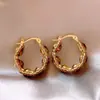 Aretes Redondos Tachonados con Diamantes de Color Café Electrochapados en Oro Real de 18 Quilates, Aretes de Personalidad Estilo Maillard Otoño e Invierno, Aretes de Lujo Ligero de Alta Gama