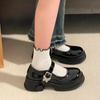 Zapatos de Cuero Negros de Punta Redonda con Plataforma para Mujer, Estilo JK Japonés, Tacón Alto Francés, para Verano, Primavera y Otoño, Zapatos Retro Mary Jane