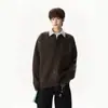 Jaqueta Cardigan de Tricô Color Block Estilo Americano Masculino Outono Solta Estilo Preguiçoso Marca Tendência Versátil Casual Cardigã com Botões