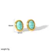 Pendientes de Joyería Europeos y Americanos Sentido Avanzado Nicho Pendientes de Acero de Titanio Pendientes Ovalados de Turquesa Azul Acero Inoxidable Chapado en Oro de 18k para Mujer