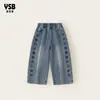 Ropa Infantil Yingsibo Jeans para Niñas Estilo Otoño 2026 Pantalones de Pierna Recta con Bordado de Estrella Cintura Elástica Pantalones para Niños