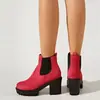 Zapatos de tacón alto para mujer botas de cuero elástico gruesas 40 Martin para mujer 43 punta redonda botas británicas botines comercio exterior gamuza