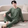 Pijama de algodón puro para hombre, nueva colección primavera/otoño 2026, ligero, manga larga, diseño simple, talla grande, adecuado para usar en casa o como ropa de exterior