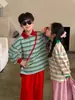 Camisa Polo Moxiaomengtong Estilo Otoño 2026 Estilo Coreano Top Rayado Bloque de Color para Niños y Niñas, Camiseta Suelta con Cuello para Niños