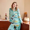 [Roupas para Casa] Pijama Novo de Verão Fino para Mulheres Usarem Fora Conjunto de Roupas de Casa Estampadas em Seda Conjunto de Duas Peças