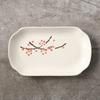 Plato de cerámica rectangular para comida doméstica de 12 pulgadas con diseño de flor de ciruelo pintada a mano japonesa, plato de fruta, plato de pescado al vapor