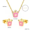 Collar Colgante Corona Pendientes de Venta Caliente Transfronteriza Pendientes de Elefante Rosa Lindos con Gota de Aceite Juego de Joyería de Acero Inoxidable para Mujer