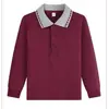 Camisa polo de manga larga para niño, uniforme escolar de algodón para niños, uniforme de preescolar con cuello para niñas, camisa base blanca, envío directo de una pieza