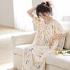 Pijama Feminina de Verão de Manga Curta Estilo Princesa Saia Vestido Fino Solto Algodão Nuvem Verão Feminino Comprimento Médio