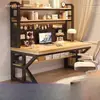 Mesa de escritório em madeira maciça com painel perfurado integrado, mesa de estudo estável para home office, altura ajustável