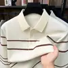 Camisa POLO de manga comprida para homem para comércio exterior transfronteiriço, camisa de malha listrada, camiseta casual de luxo leve, novo estilo outono e inverno, gola de lapela