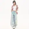 Pantalones de Pierna Ancha Estampados de Artesanía Pesada Estilo Nuevo Otoño 2026 Pantalones Rectos para Mujer Jeans Estilo Retro para Mujer