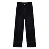 Jeans Preto de Perna Reta Feminino Novo Cintura Alta para Menina Cheinha Calças Altas Soltas Emagrecedoras Cropped Calças de Perna Larga