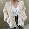 Abrigo cárdigan de punto grueso con mangas abullonadas, estilo coreano, comercio exterior, nuevo para 2026, para mujer, versátil, de ajuste holgado, estilo casual