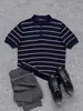 Camiseta tipo polo de punto a rayas con cuello Henley de manga corta, Camiseta casual de verano para hombre, Camiseta tipo polo estilo Old Money para hombre, Verano