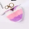 Llavero de Bola de Peluche Arcoíris Llavero con Borla en Forma de Corazón Grande para Mujeres Colgante para Coche Bolso Joyería de Moda