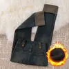 Jeans tubo feminino simples moda Inverno novo retrô cinza cimento solto afina calça reta cropped com forro de fleece