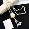 Moda Nuevo Collar de Perlas de Buda Jade Imitación Cadena Larga para Suéter Otoño e Invierno Lujo Ligero Colgante de Gama Alta Accesorios para Ropa