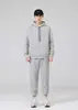Sudadera con capucha y forro polar engrosado para otoño e invierno y pantalones de chándal, conjunto deportivo casual de dos piezas para hombre de moda estilo coreano