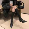 Novidade Outono/Inverno 2026 Botas Longas de Salto Alto Bico Fino para Mulheres Acima do Joelho Salto Grosso Botas de Cavaleiro Emagrecedoras Tendência Retro Botas Emagrecedoras para Pernas