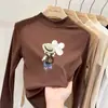 Ropa interior térmica para niñas con forro de polar, cuello alto medio, ropa interior cálida para niños mayores, camiseta para bebé niña, top cepillado de manga larga