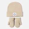 Gorro de Punto para Bebé Moda Versátil Gorro de Lana Lindo Patrón de Cara Sonriente Gorro de Ponerse Sombrero de Otoño Invierno Sombrero para Niños