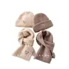 Conjunto de Duas Peças de Chapéus e Cachecóis Infantis, Chapéus de Tricô Estilo Coreano Outono e Inverno, Chapéus de Lã Quentes para Bebês, Chapéus de Puxar para Meninos e Meninas