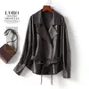Comercio Exterior Transfronterizo Estilo Europeo y Americano Ropa de Mujer 2026 Otoño Nueva Llegada Solapa con Cinturón Chaqueta de Cuero de Oveja Talla Grande Top