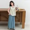 Conjunto de Verano para Niñas 2026 Nuevo Estilo Artístico Infantil de Verano Camisa Fina sin Mangas y Pantalones de Pierna Ancha Conjunto de Dos Piezas Moderno
