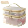Bolso de Mano Nuevo Modelo Transfronterizo, Neceser, Bolsa de Malla Transparente Portátil de Gran Capacidad con Doble Capa para Artículos de Tocador