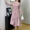Comércio Exterior Transfronteiriço Vestido Vermelho Manga Longa Feminino de Alta Qualidade Elegante Versátil Comprimento Médio Saia Plissada