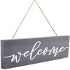 Letrero rectangular de madera gris de bienvenida, letrero decorativo de madera para pared con cuerda de cáñamo