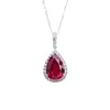 Pingente de Rubi Cultivado Zhou Hengfu Jewelry, Design de Gota Envolvente, Corrente para Clavícula em Prata 925, Joia Estilo Luxo Leve