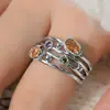 Anillo hueco europeo y americano con incrustaciones de circonita, estilo étnico bohemio, único, moderno, a la moda, joyería de anillo para dedo de nicho