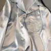 Pijama nuevo de alta gama para mujer de primavera, verano y otoño, de manga larga, fino, estilo Chanel, ropa de casa de seda sintética, conjunto simple para mujer
