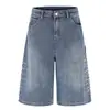 Shorts Jeans Masculino Me686 High Street Unissex High-End Lavado Retrô Bordado com Design de Miçangas Soltinho
