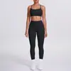 Conjunto de Roupa de Yoga Justa Tipo Nuvem com Sutiã Esportivo Sexy nas Costas e Calça de Cintura Alta Levanta Bumbum com Bolsos para Corrida e Fitness Feminino