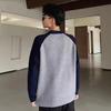 Suéter de Contraste com Manga Raglan Novo Outono/Inverno Masculino Solto Gola Redonda Marca Fashionável Espessado Camada Base Casuais Malha Suéter